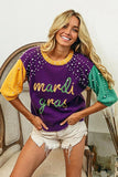 Mardi Gras Color Block Pearl Beads Sweater